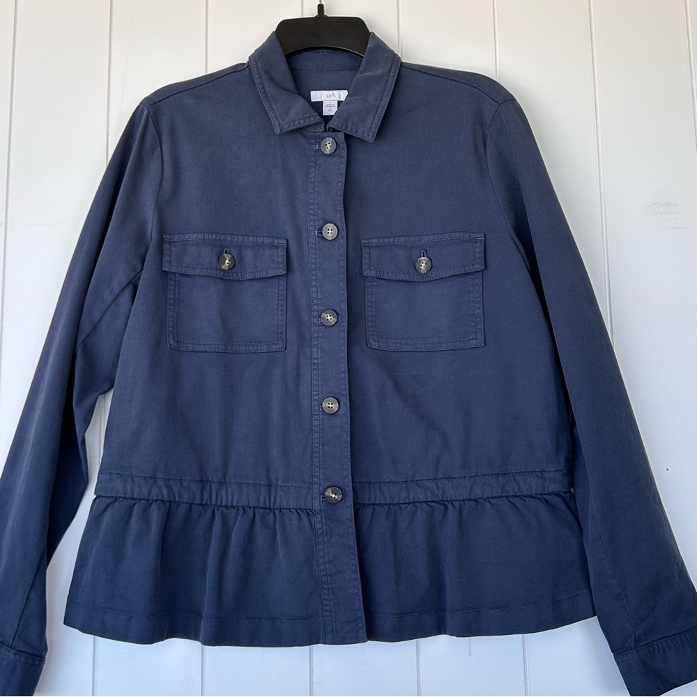 J. Jill Women’s‎ Extrasoft Chino Peplum Jacket Light Navy Blue Size Small Tall